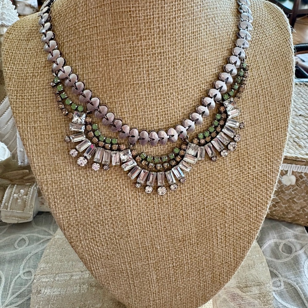 Vintage Stella & Dot COLLIER BELLE Necklace Silver Tone Rhinestone Statement 20"